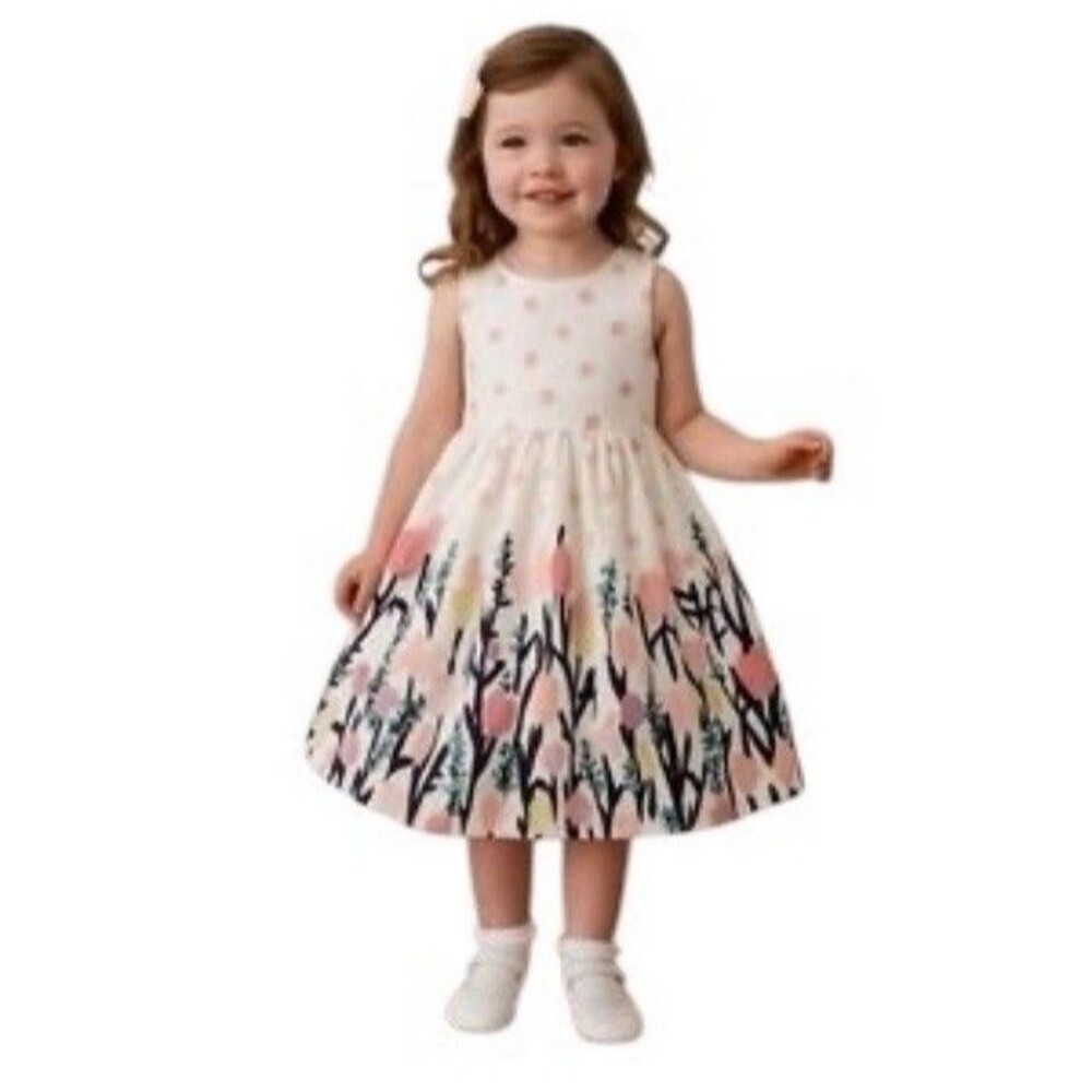 Gymboree Floral Dots Duppioni Dress Toddler Girls 4T Easter Wedding Bow Tulips